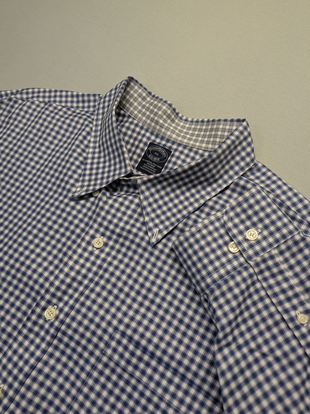 Brooks Brothers Shirt Mens 3XL Blue White Gingham Pattern Supima Cotton Non-Iron